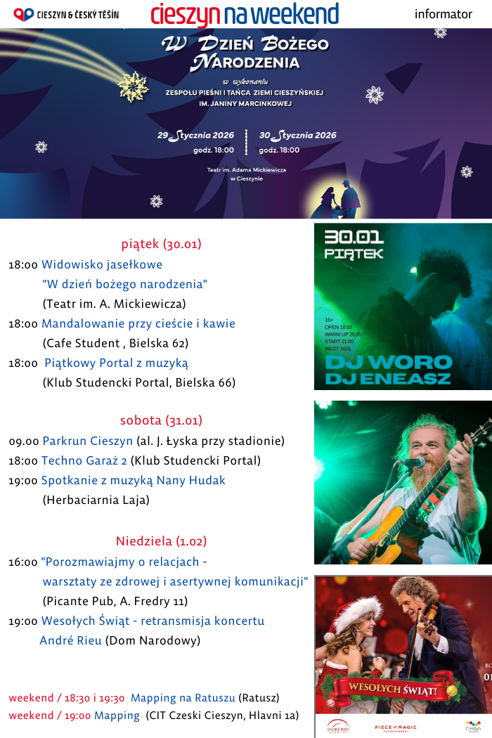 Plakat z rozpiska weekendową